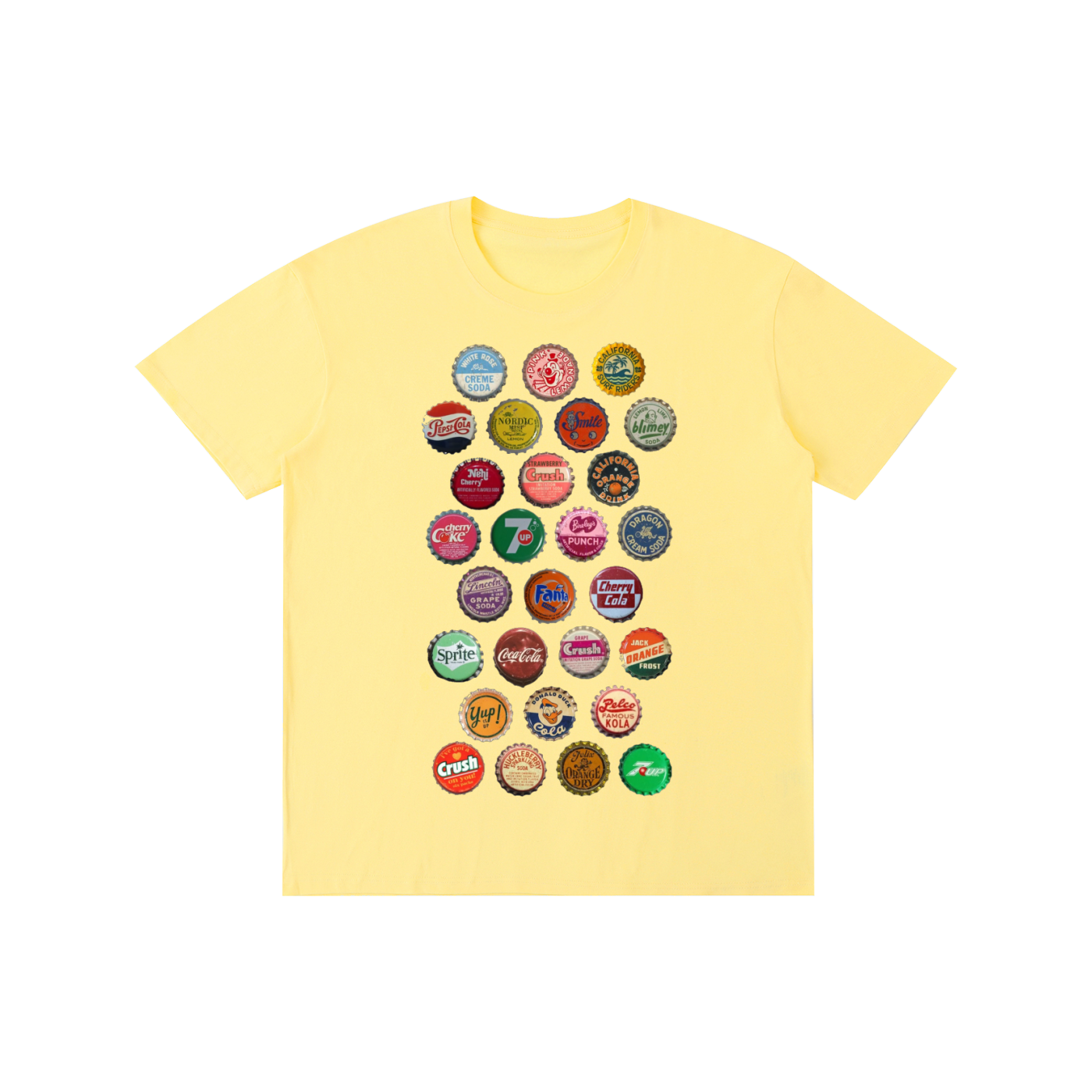 Retro Soda Bottle Caps Graphic Tee – Vintage Style Pop Culture Unisex T-Shirt