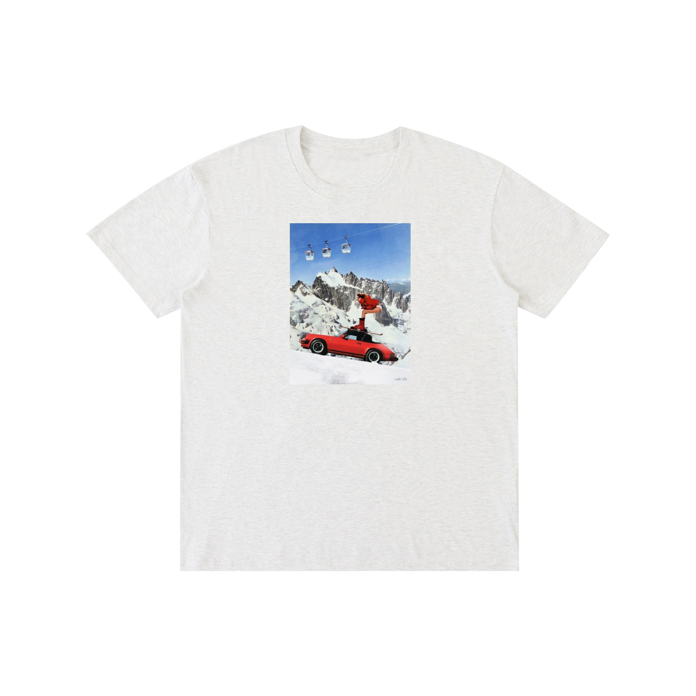 Red Sports Car & Skier Mountain Graphic T-Shirt | 100% Cotton Unisex Tee | Multiple Colors Available