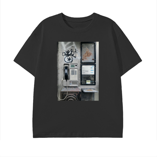 CITY PHONE BOX GRAPHIC - BLACK COTTON TEE