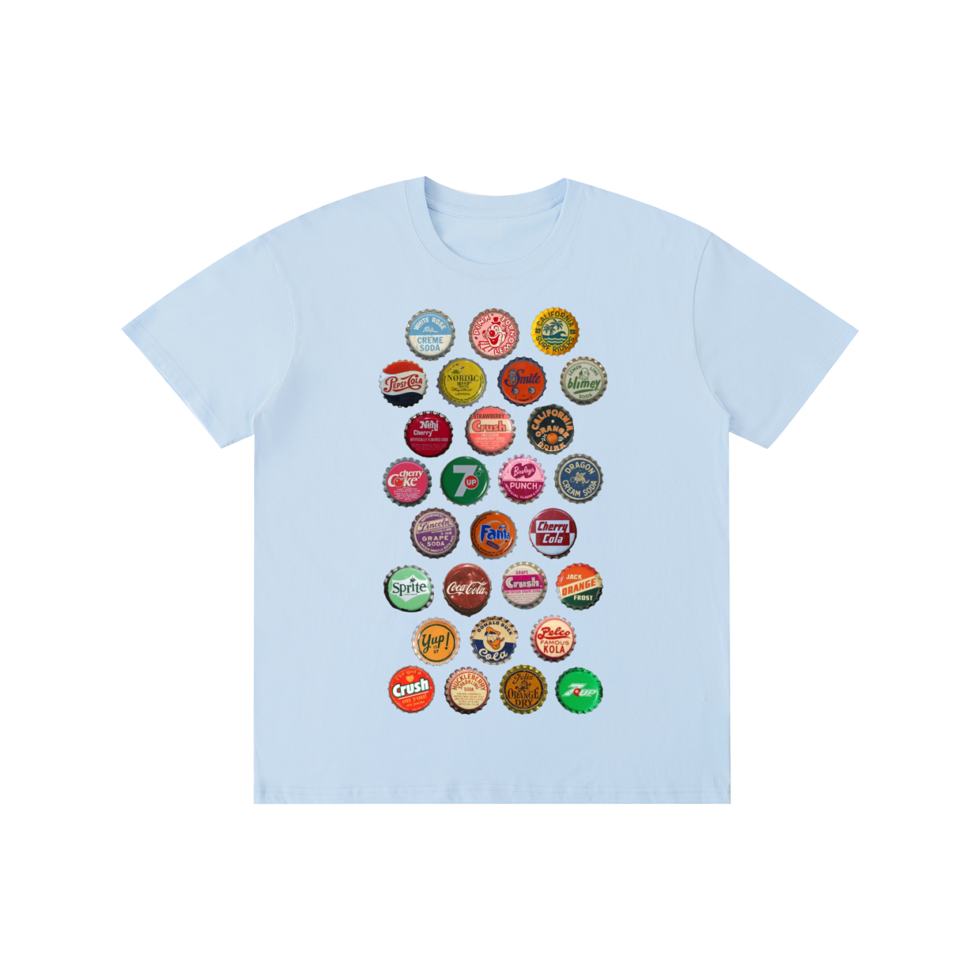Retro Soda Bottle Caps Graphic Tee – Vintage Style Pop Culture Unisex T-Shirt