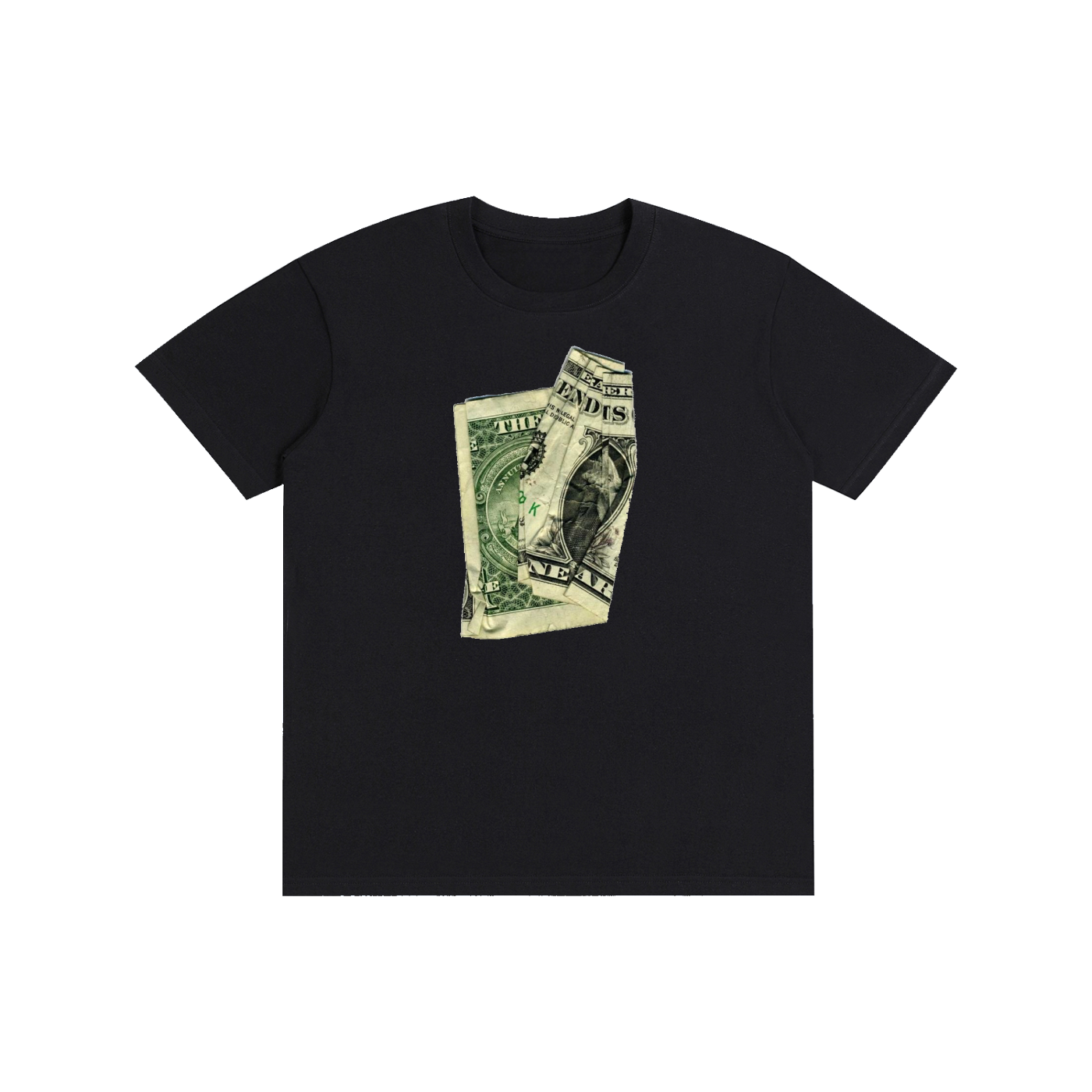 Crumpled Dollar Bill Graphic T-Shirt – Y2K Money Print Streetwear Oversized Tee