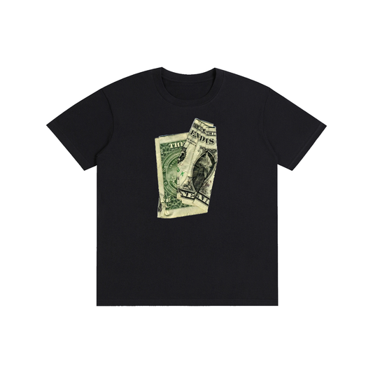 Crumpled Dollar Bill Graphic T-Shirt – Y2K Money Print Streetwear Oversized Tee