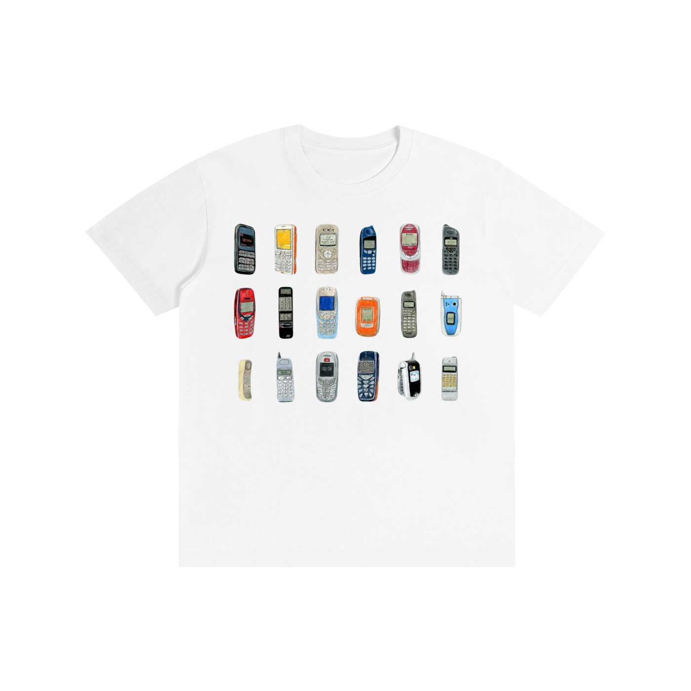 Y2K Mobile Phone Graphic T-Shirt – Retro Nokia Style Vintage Tech Streetwear Tee