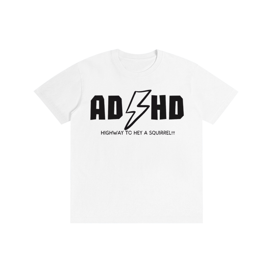 Funny ADHD AC/DC Parody Graphic T-Shirt – Retro Rock Style Oversized Streetwear Tee