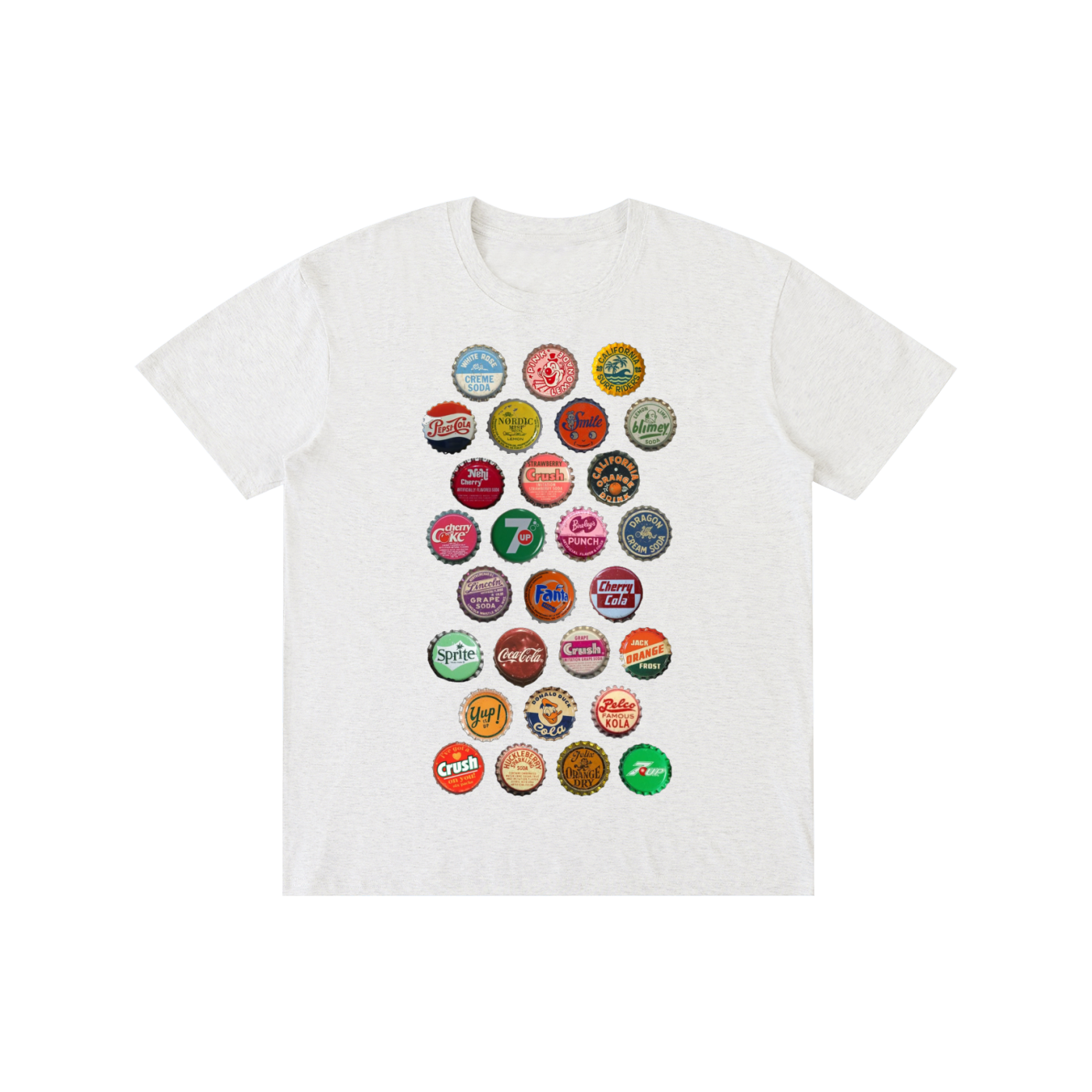 Retro Soda Bottle Caps Graphic Tee – Vintage Style Pop Culture Unisex T-Shirt