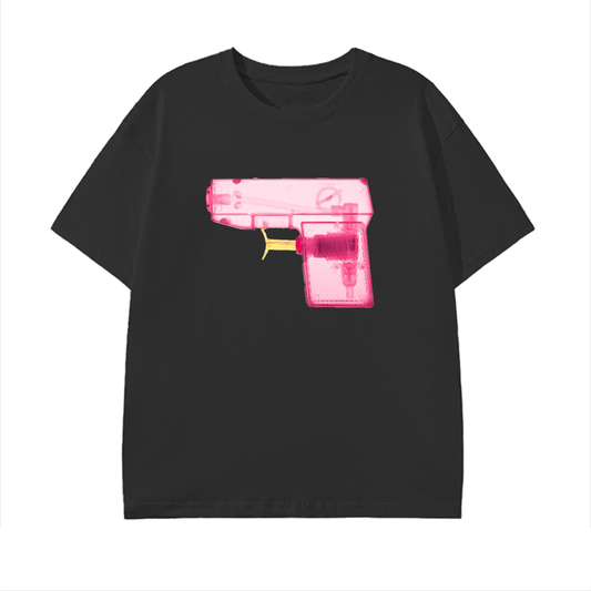 PINK WATER PISTOL GRAPHIC - BLACK COTTON TEE