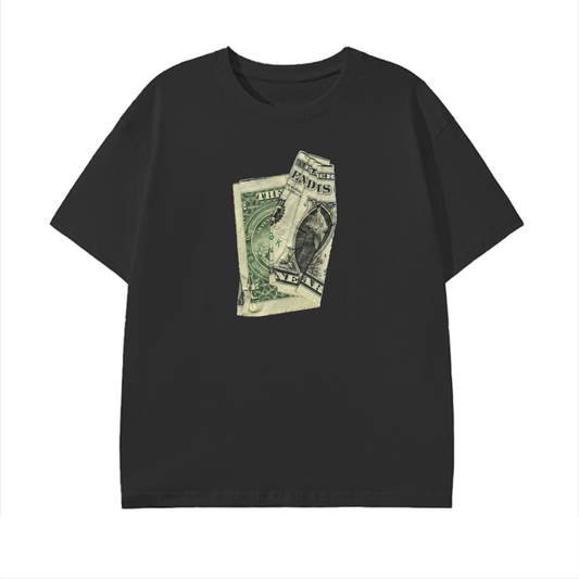 CRUNCHED UP DOLLAR BILL GRAPHIC - BLACK COTTON TEE