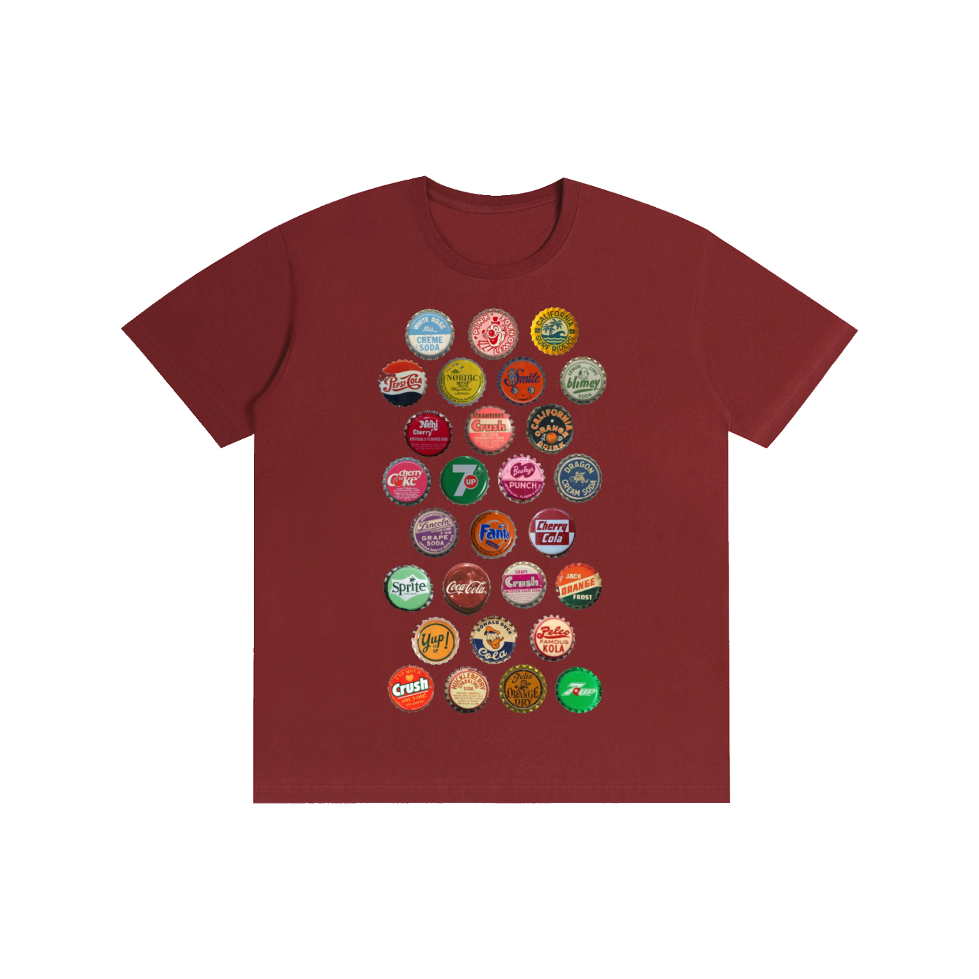 Retro Soda Bottle Caps Graphic Tee – Vintage Style Pop Culture Unisex T-Shirt