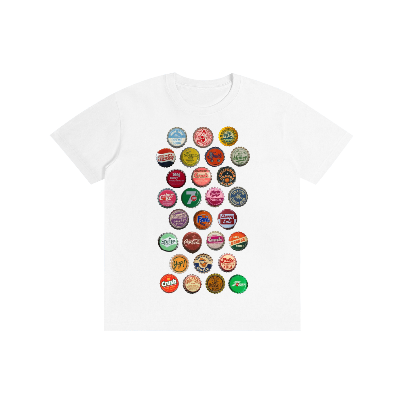 Retro Soda Bottle Caps Graphic Tee – Vintage Style Pop Culture Unisex T-Shirt